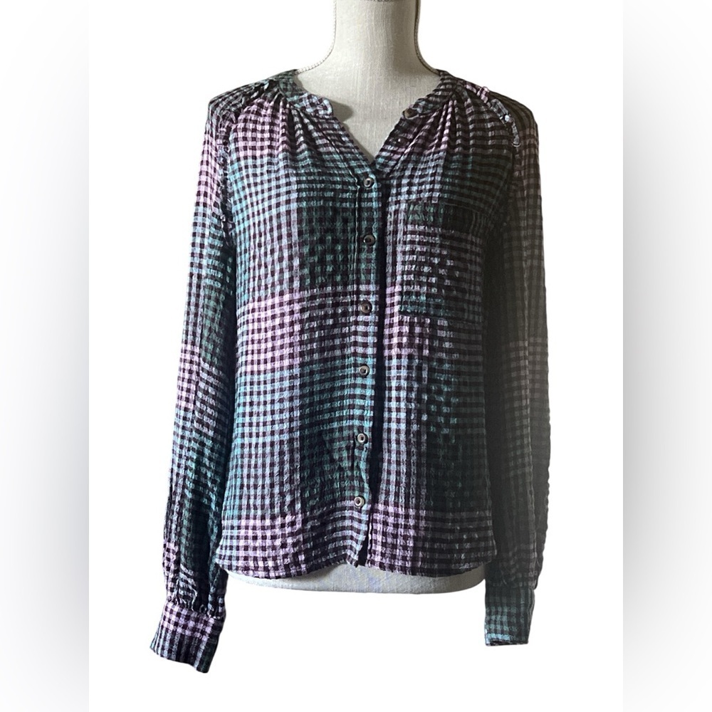Pilcro Purple and green Checkered Button-Down Shirt. Sz.XS
